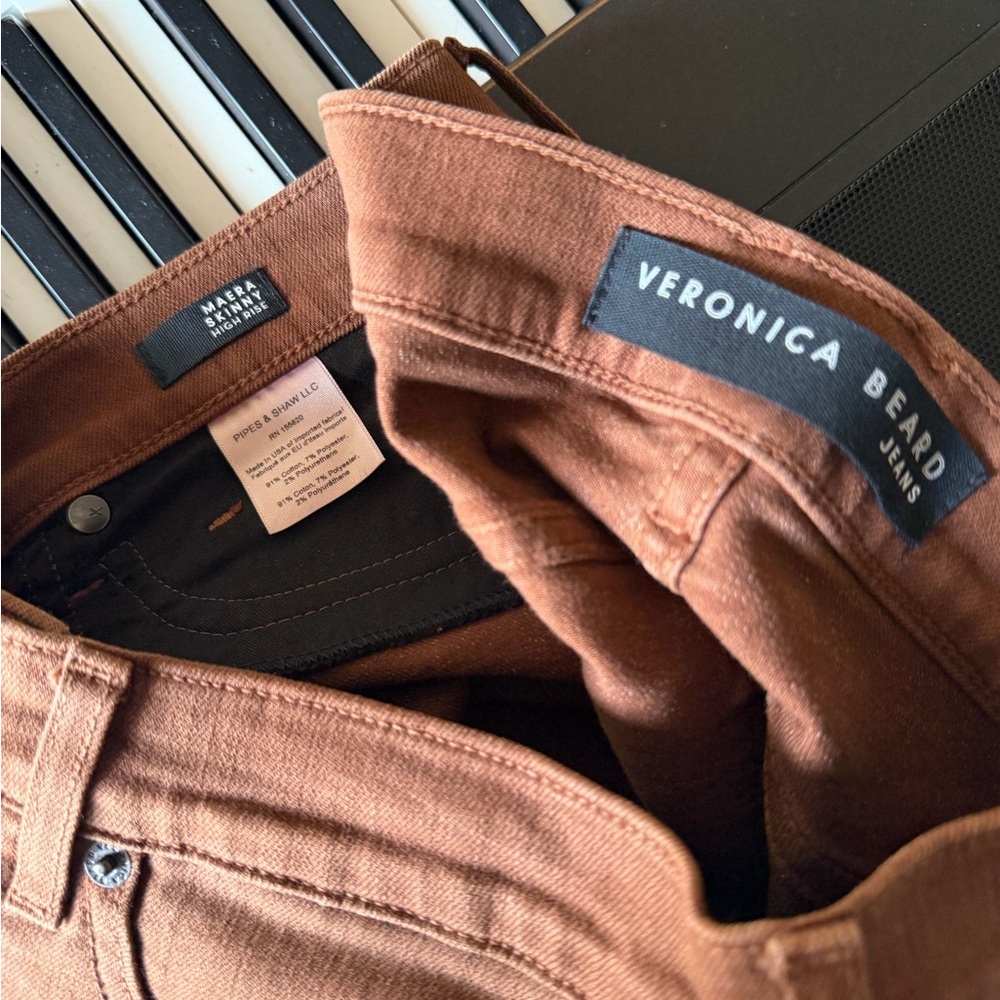 Veronica Beard High-Rise Skinny Jeans in Chestnut Brown - Picture 12 of 13